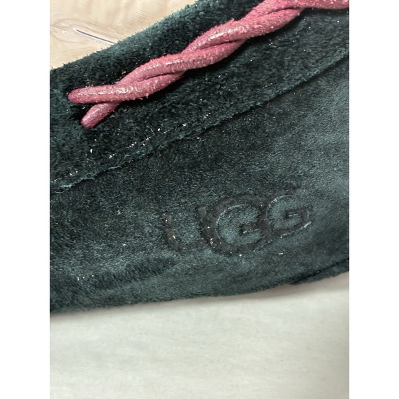 UGG Brett Moccasin Slippers Women's Sz 10 Black Faux Fur Lined Slip On - Picture 4 of 7